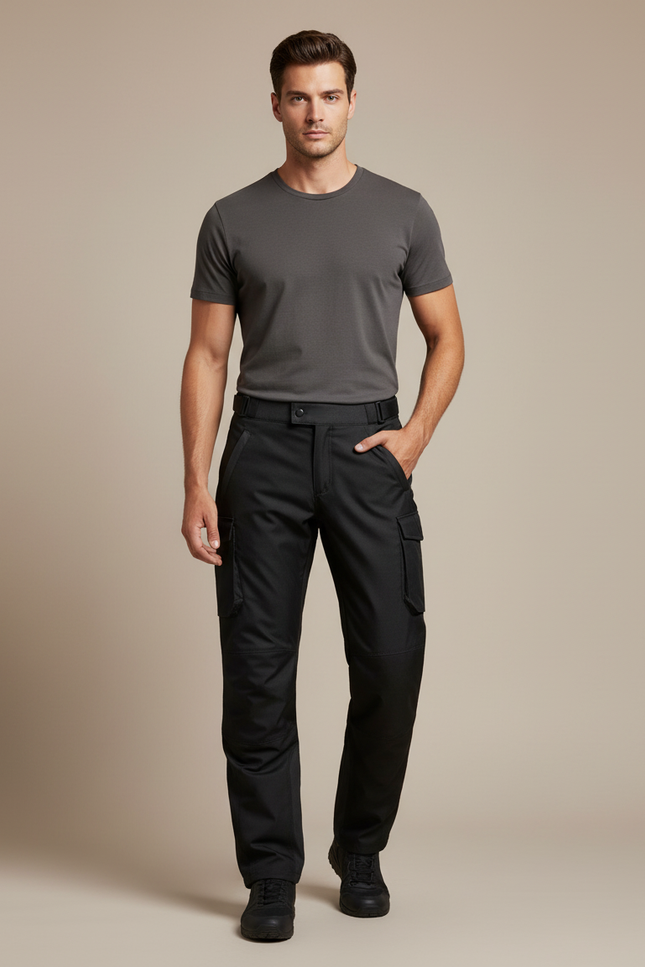 Pantalon Cargo Noir Homme Ample Multipoches - Polyester