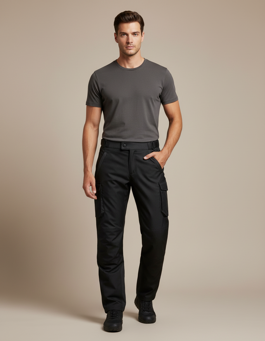 Pantalon Cargo Noir Homme Ample Multipoches - Polyester
