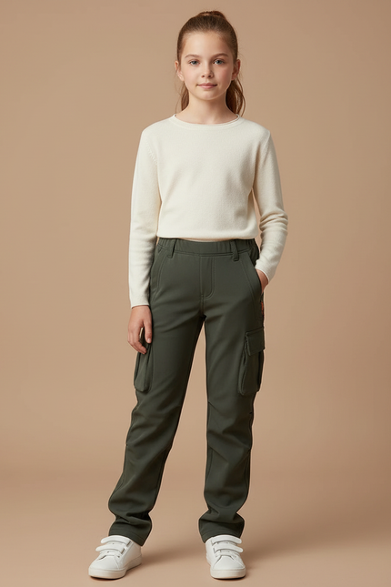 Pantalon Cargo Vert Militaire Ample Enfant Doublé - Kaki Polyester