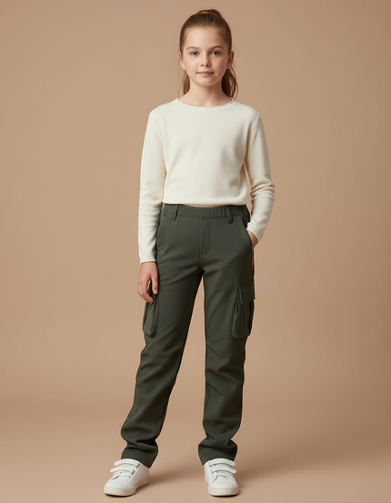 Pantalon Cargo Vert Militaire Ample Enfant Doublé - Kaki Polyester