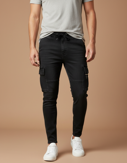Pantalon Cargo Noir Slim Multipoches Zippées Homme - Jean