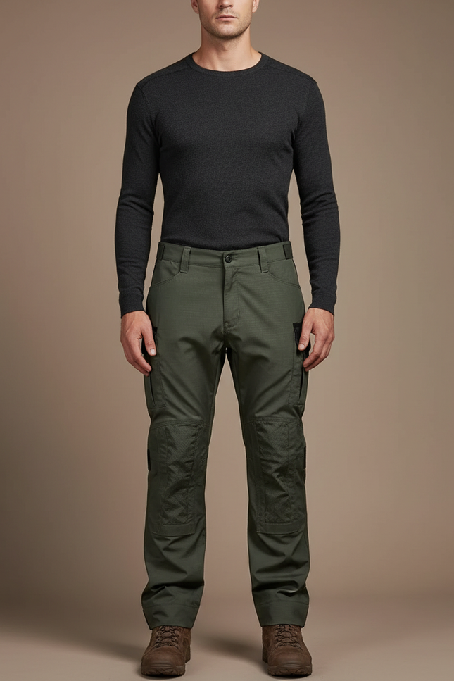 Pantalon Cargo Homme Vert Militaire Tactique Multi-Poches - Kaki Toile