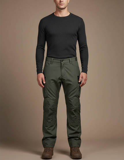 Pantalon Cargo Homme Vert Militaire Tactique Multi-Poches - Kaki Toile