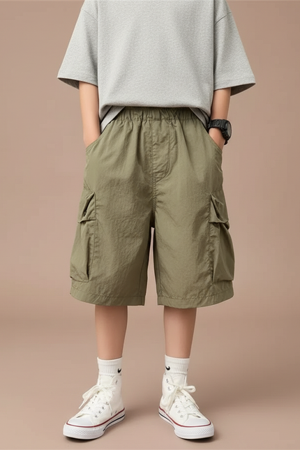 Pantalon Cargo Vert Kaki Ample Coton Garçon Décontracté - Polyester