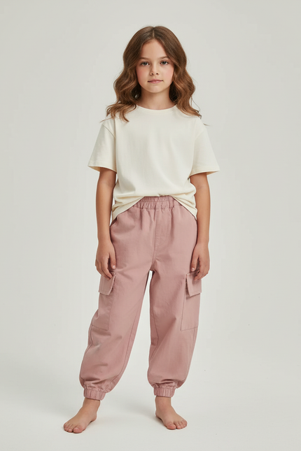 Pantalon Cargo Rose Ample Décontracté Fille Coton