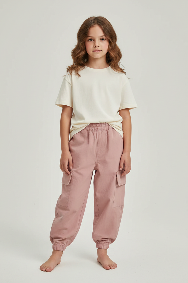 Pantalon Cargo Rose Ample Décontracté Fille Coton