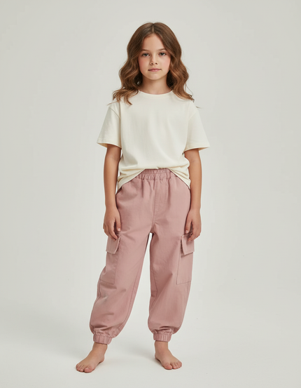 Pantalon Cargo Rose Ample Décontracté Fille Coton