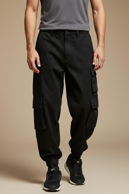 Pantalon Cargo En Tissu Fleece Pour Homme - Noir Molleton