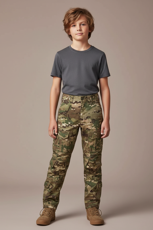 Pantalon Cargo Camouflage Militaire Enfant Multi-poches - Multicolore Toile