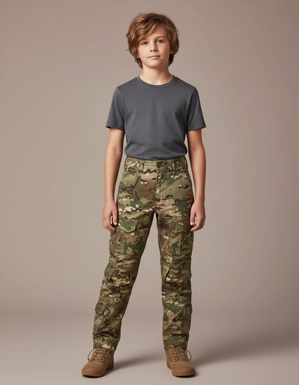 Pantalon Cargo Camouflage Militaire Enfant Multi-poches - Multicolore Toile