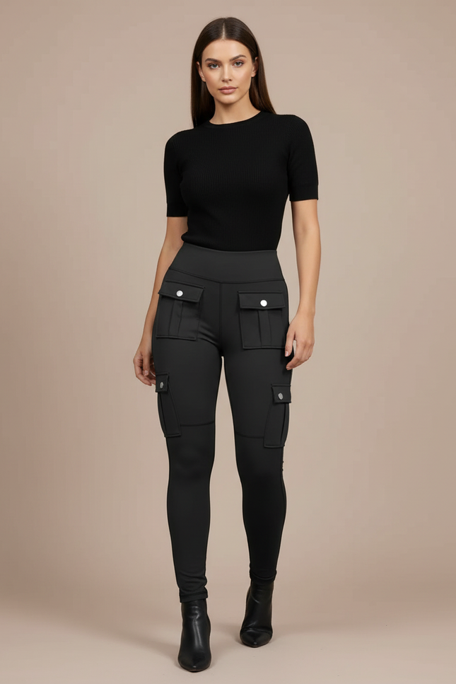 Pantalon Cargo Noir Skinny Poches Décontracté Femme - Maille