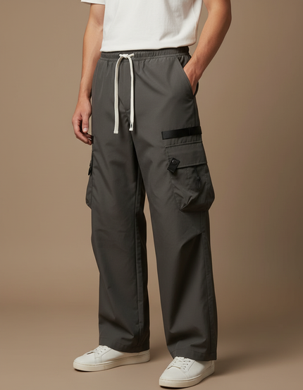 Pantalon Cargo Gris Ample Décontracté Homme Streetwear - Kaki Polyester
