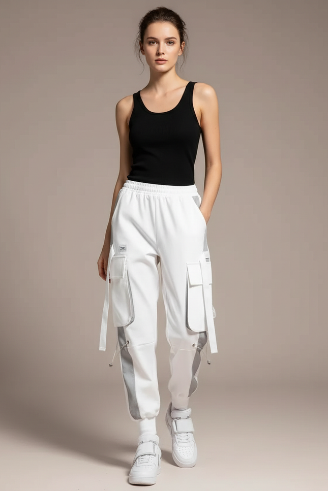 Pantalon Cargo Blanc Ample Streetwear Jogger Femme - Molleton