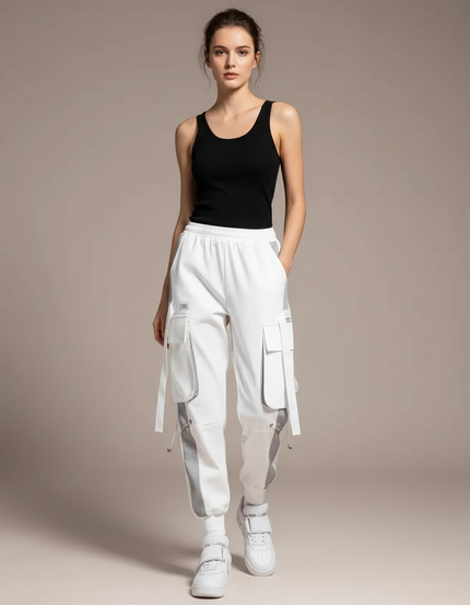 Pantalon Cargo Blanc Ample Streetwear Jogger Femme - Molleton