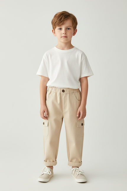 Pantalon Cargo Beige Enfant Poches Coton