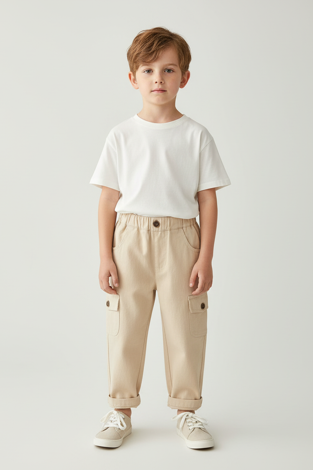 Pantalon Cargo Beige Enfant Poches Coton