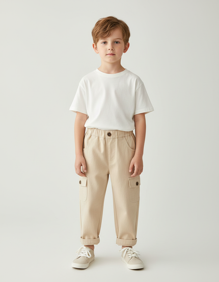 Pantalon Cargo Beige Enfant Poches Coton