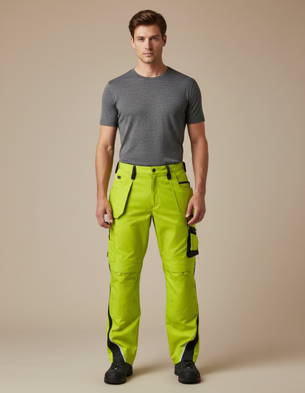 Pantalon Cargo Fluorescent Réfléchissant Multipoches Sécurité Homme - Vert Polyester