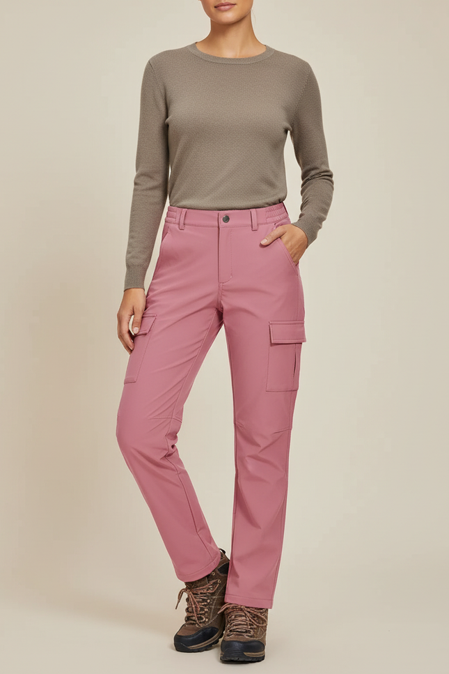 Pantalon Cargo Femme Rose Droit - Polyester