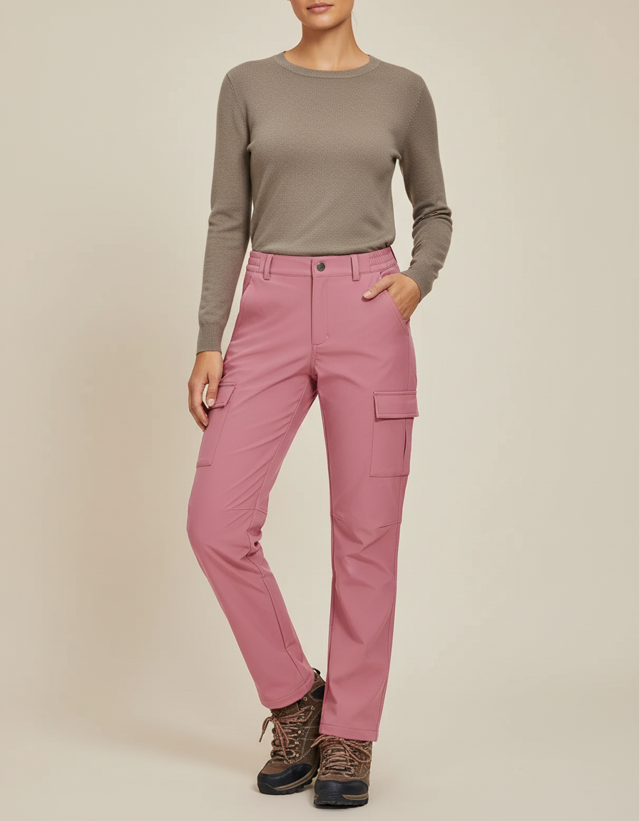 Pantalon Cargo Femme Rose Droit - Polyester