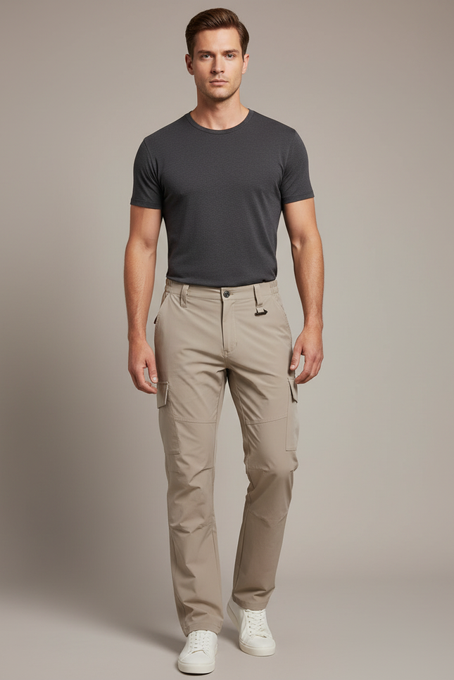 Pantalon Cargo Beige Léger Multipoches Séchage Rapide - Polyester