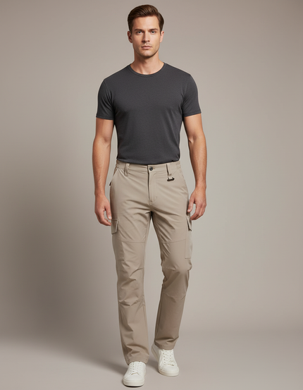 Pantalon Cargo Beige Léger Multipoches Séchage Rapide - Polyester