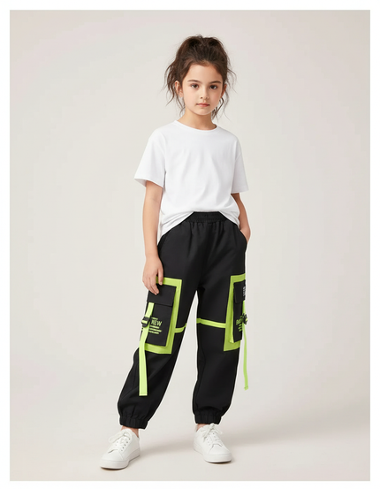 Pantalon Cargo Noir Fluorescent Multipoches Enfant - Polyester