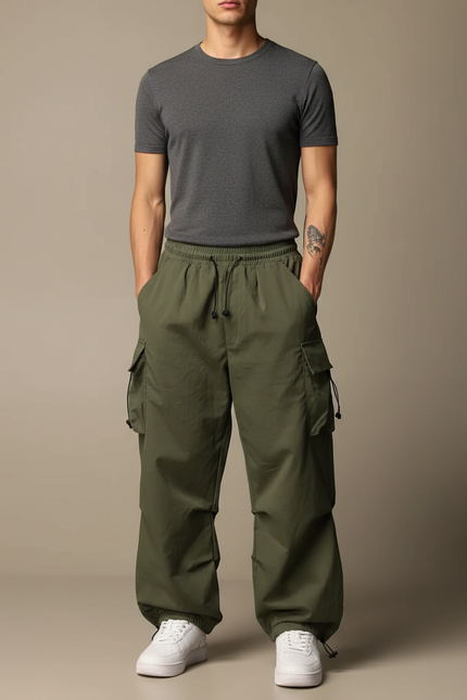 Pantalon Cargo Large - Kaki Polyester