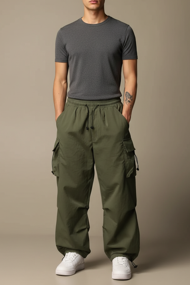 Pantalon Cargo Large - Kaki Polyester