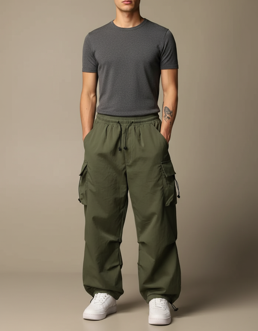 Pantalon Cargo Large - Kaki Polyester