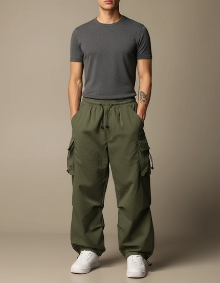 Pantalon Cargo Large - Kaki Polyester