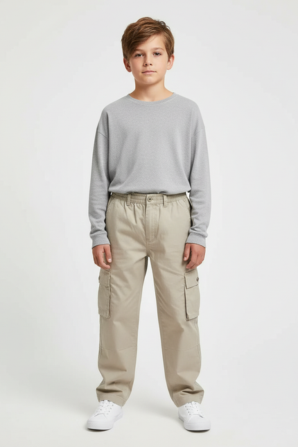 Pantalon Cargo Beige Enfant Ample Multipoches Coton