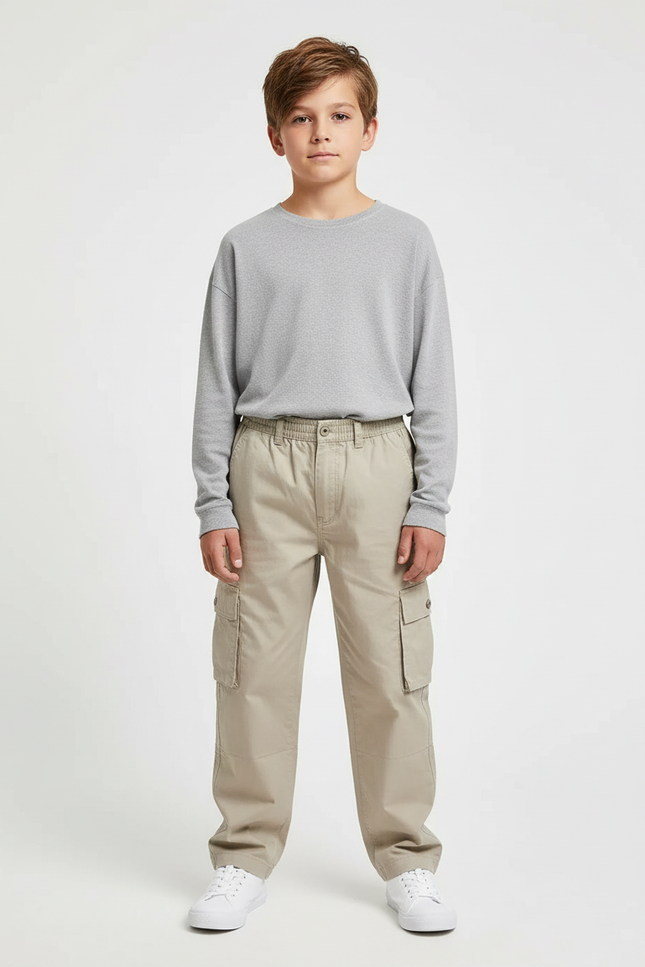 Pantalon Cargo Beige Enfant Ample Multipoches Coton