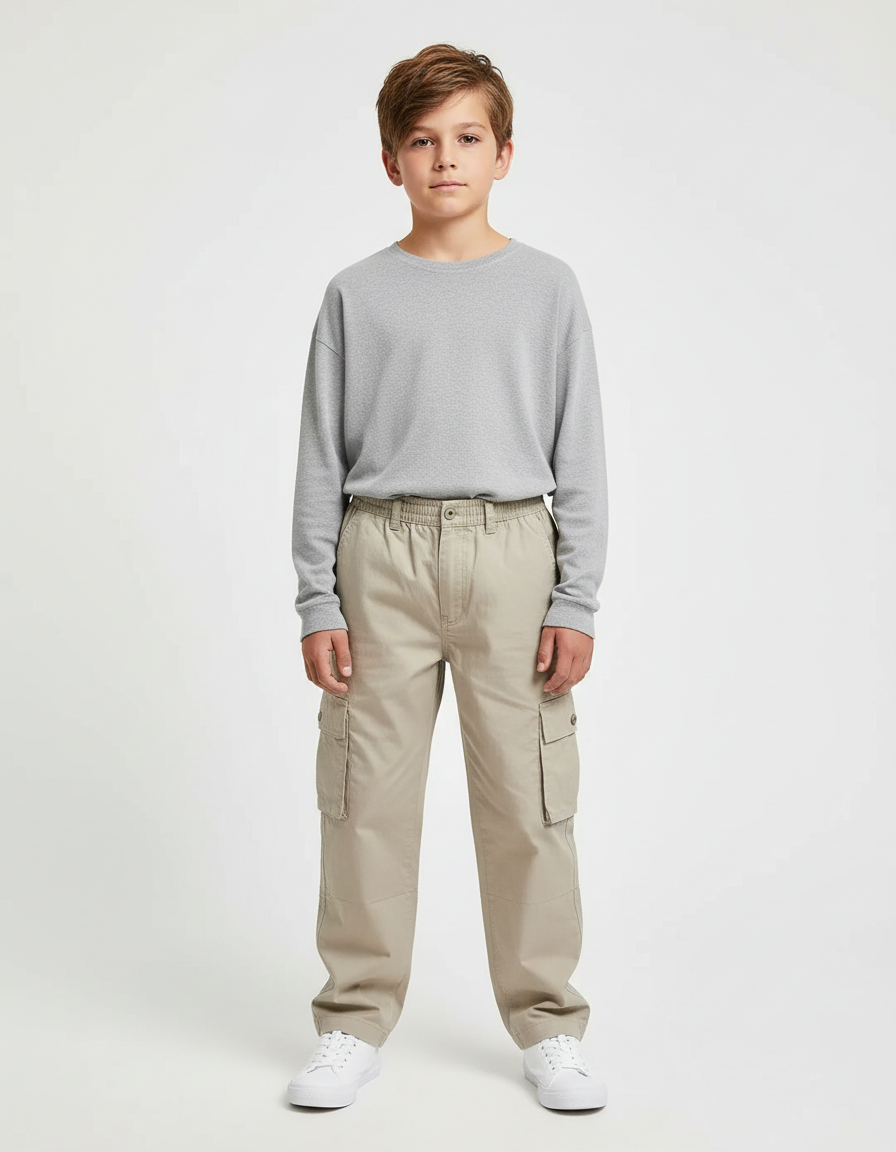 Pantalon Cargo Beige Enfant Ample Multipoches Coton