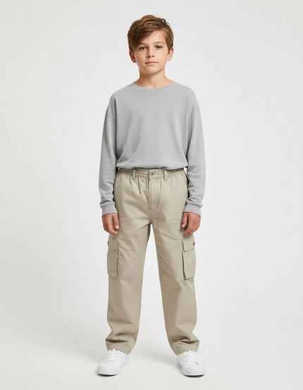 Pantalon Cargo Beige Enfant Ample Multipoches Coton