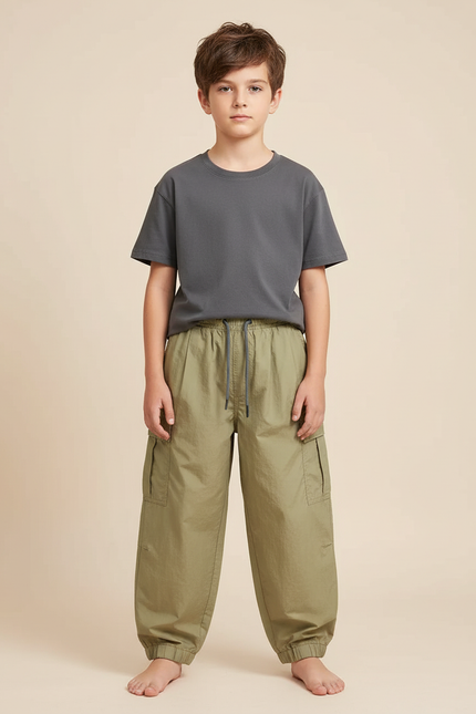 Pantalon Cargo Kaki Ample Décontracté Enfant Mixte - Polyester