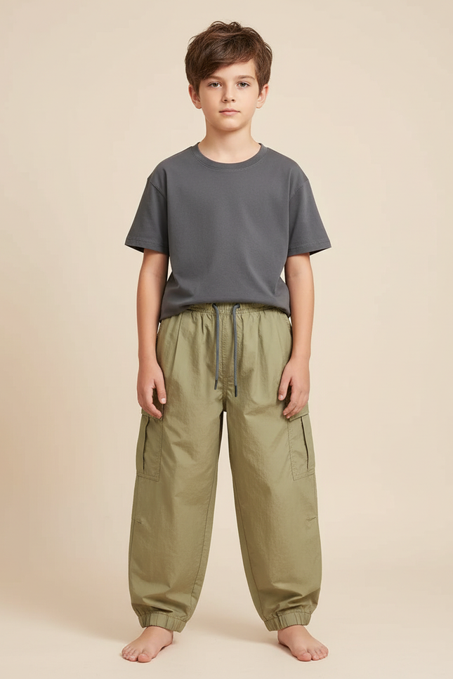 Pantalon Cargo Kaki Ample Décontracté Enfant Mixte - Polyester