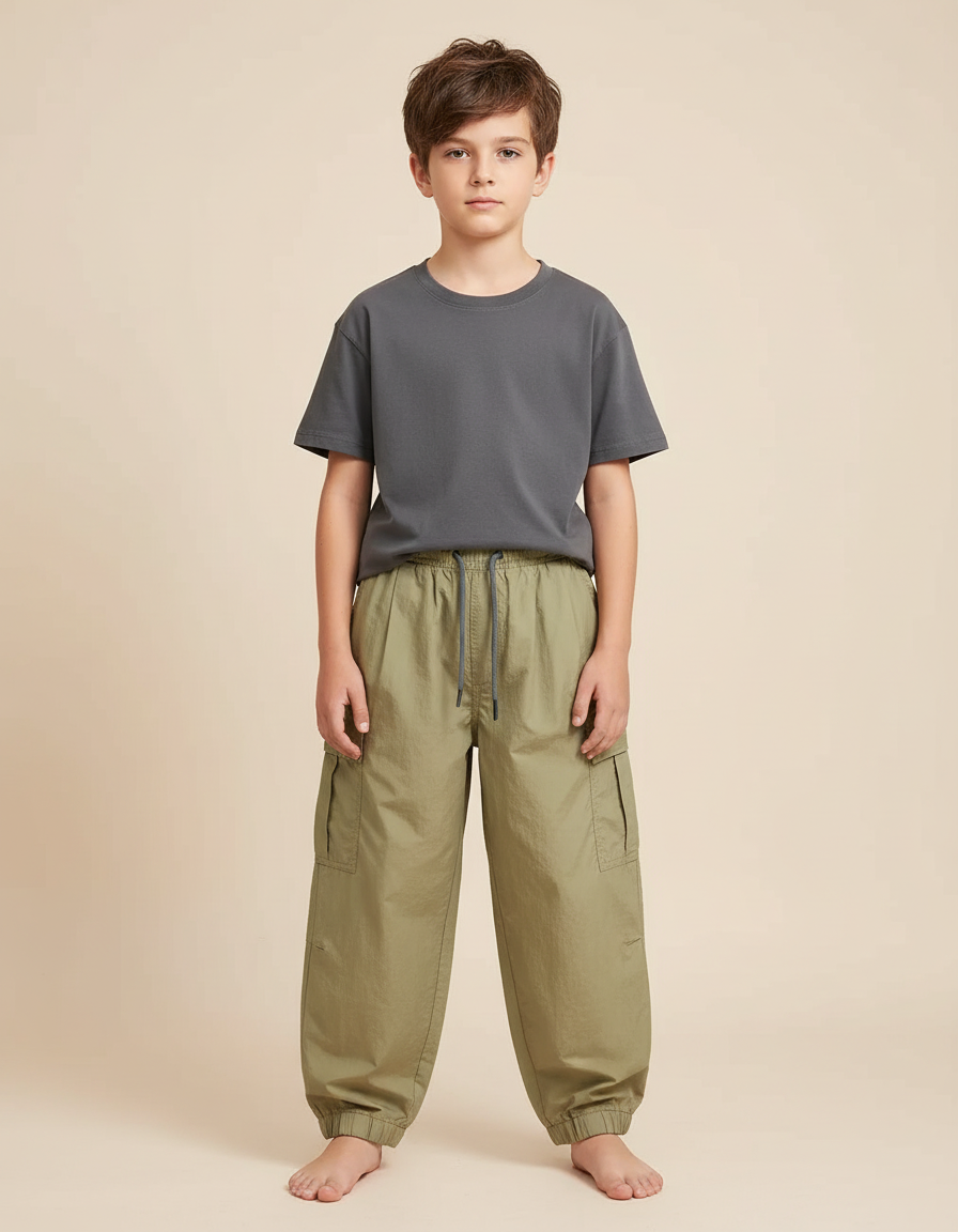 Pantalon Cargo Kaki Ample Décontracté Enfant Mixte - Polyester