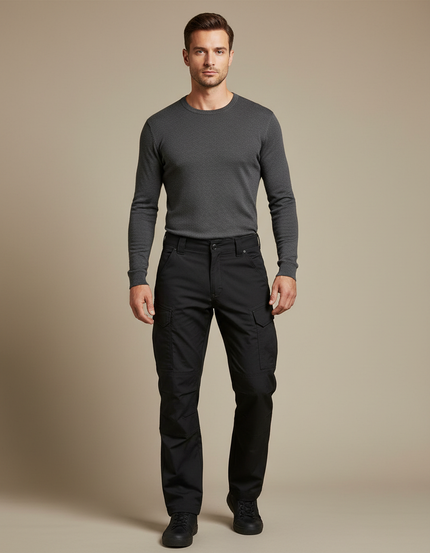 Pantalon Cargo Homme Noir Multipoches Durable Urbain - Toile