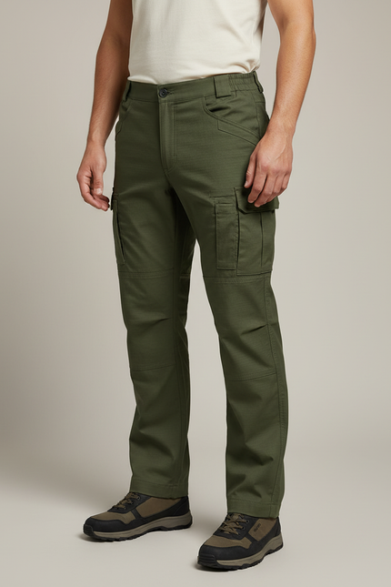 Pantalon Cargo Vert Militaire Homme Multi-Poches Tactique - Kaki Gabardine