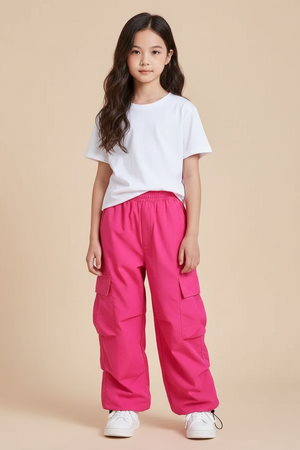 Pantalon Cargo Rose Ample Vintage Enfant - Polyester