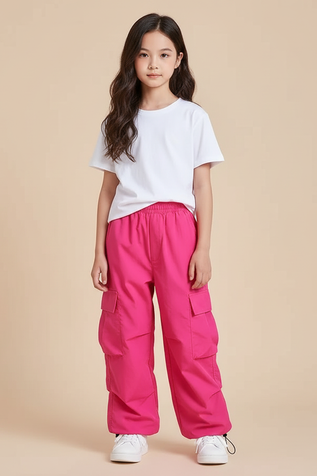 Pantalon Cargo Rose Ample Vintage Enfant - Polyester