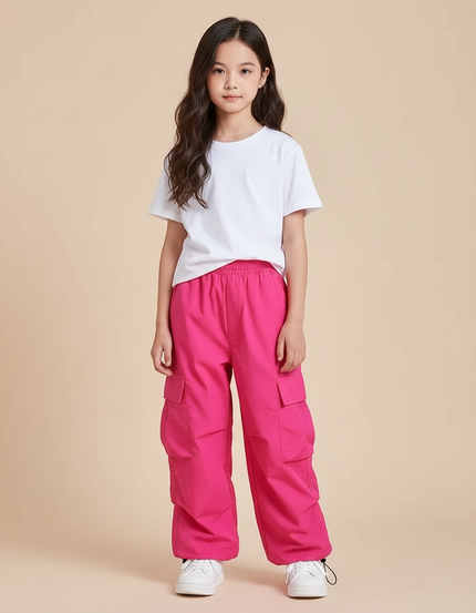 Pantalon Cargo Rose Ample Vintage Enfant - Polyester