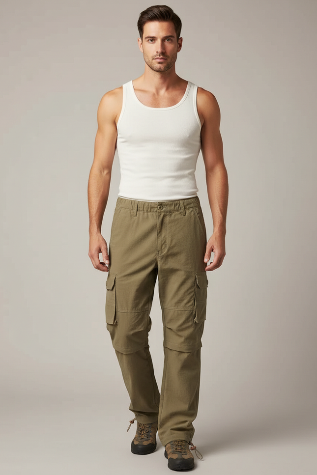 Pantalon Cargo Kaki Droit Décontracté Multipoches Homme - Toile
