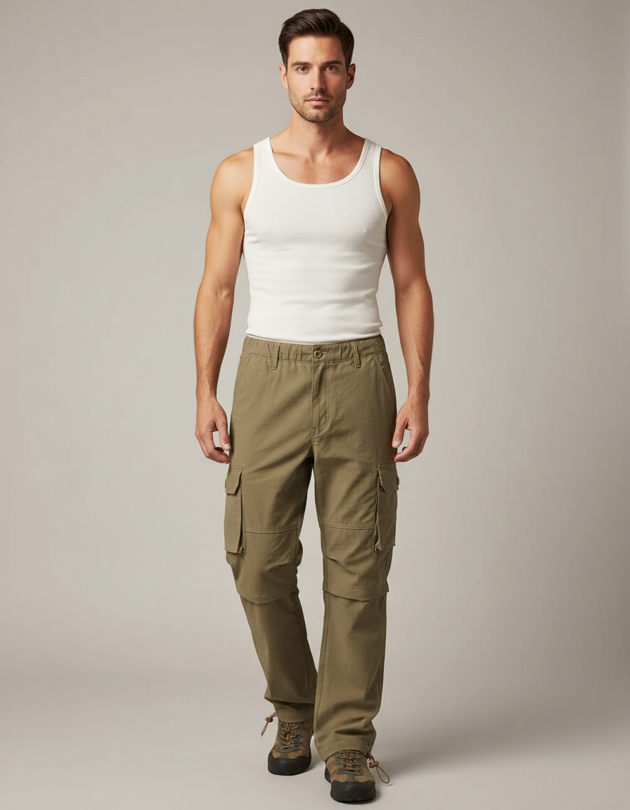 Pantalon Cargo Kaki Droit Décontracté Multipoches Homme - Toile
