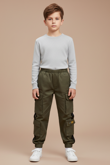 Pantalon Cargo Vert Militaire Coton Ample Poches - Kaki Toile
