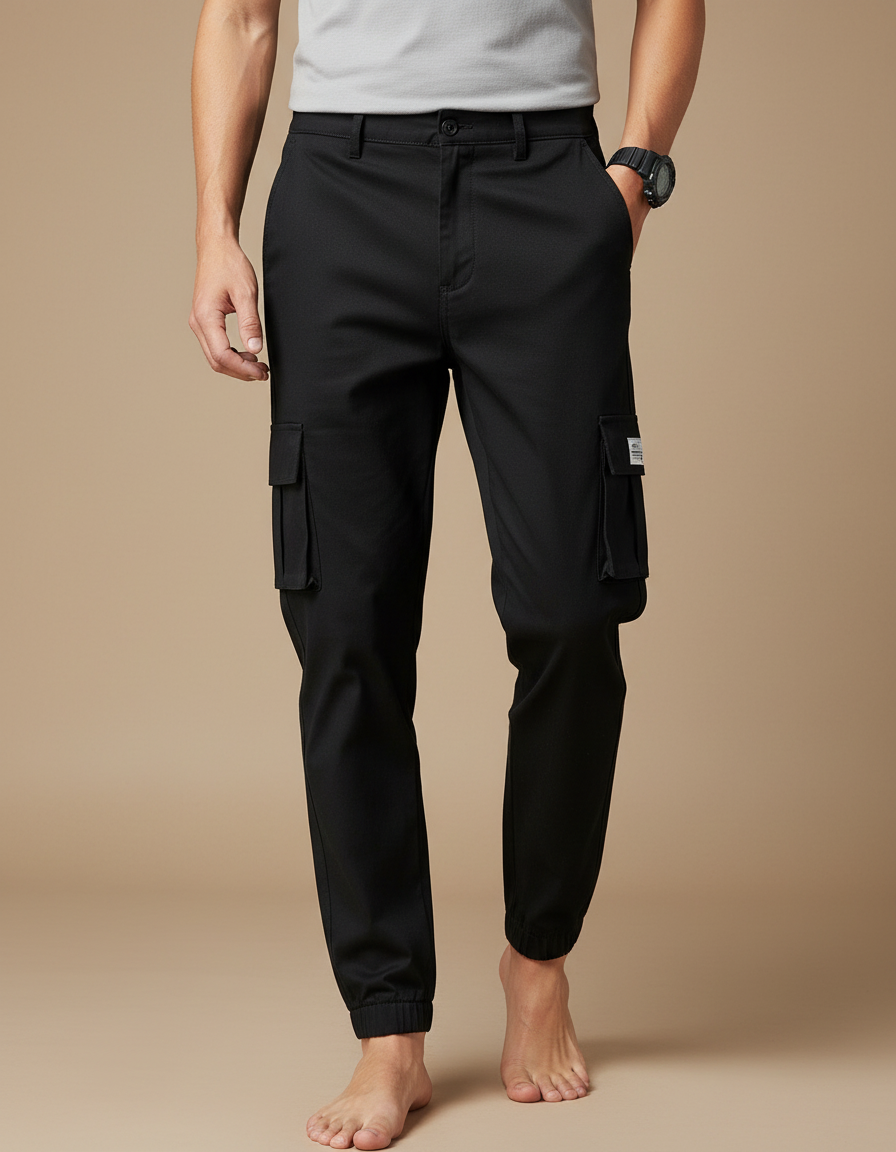 Pantalon Jogging Cargo Homme - Noir Gabardine