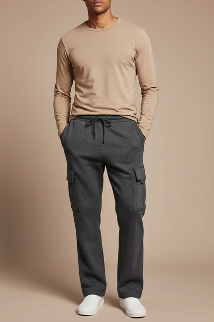 Pantalon Cargo Gris Ample Molletonné Homme Décontracté