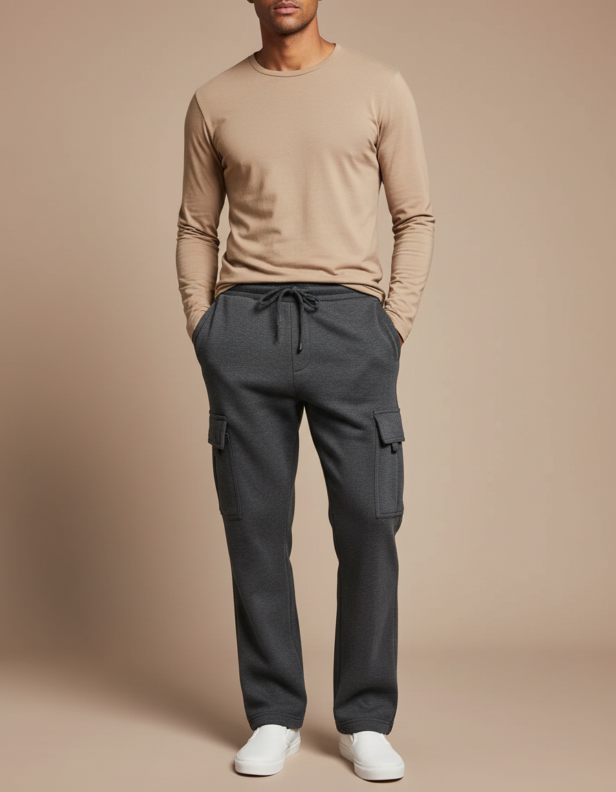 Pantalon Cargo Gris Ample Molletonné Homme Décontracté