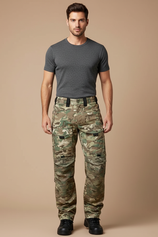 Pantalon Cargo Camouflage Militaire Multipoches Homme Tactique - Multicolore Toile